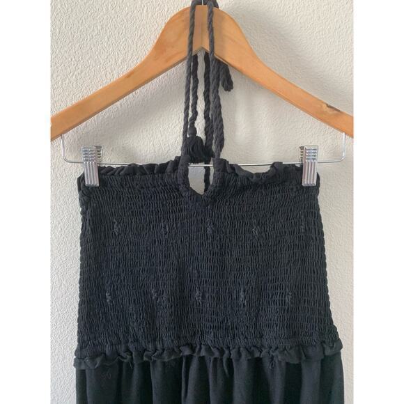 By Anthropologie Strapless Eyelet Jumpsuit Sz Medium Black‎ Chic Beach Pull On - Picture 7 of 10